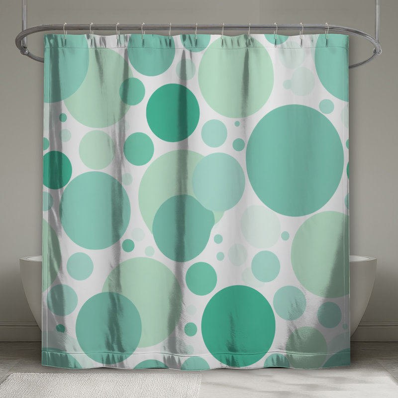 Rideau de douche cercles - abstrait salle de bain moderne, H 73 po x l 70 po, Bleu à pois