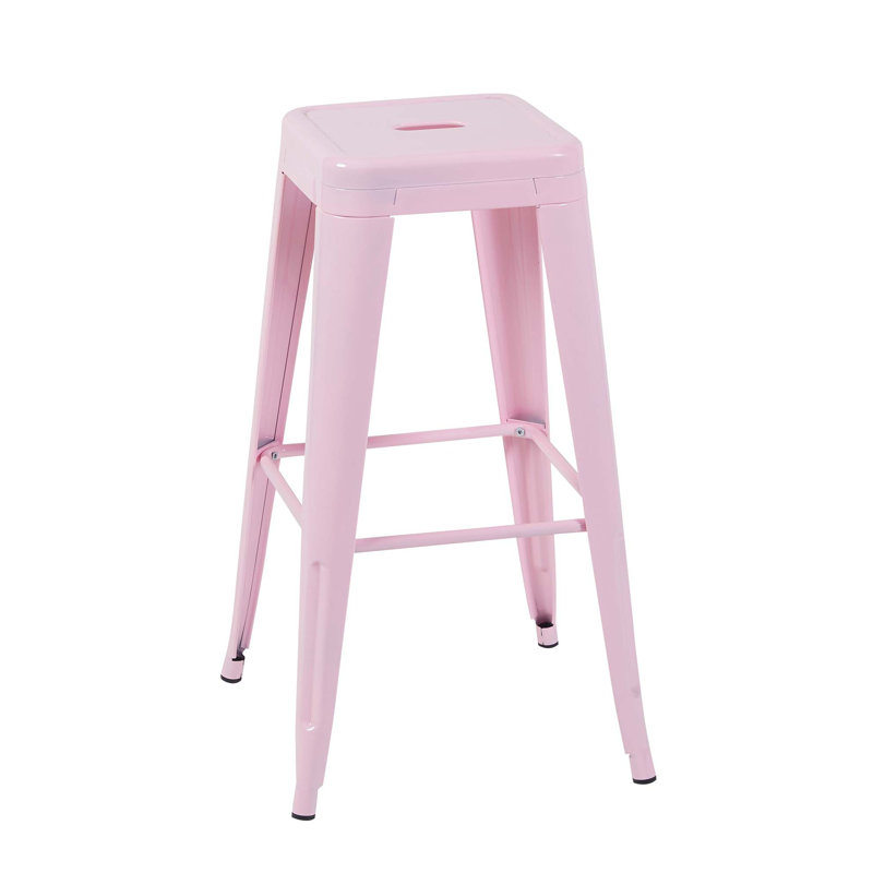 Ensemble de tabourets de bar en métal sans dossier avec assemblage sans outil et conception peu encombrante, Rose, 2