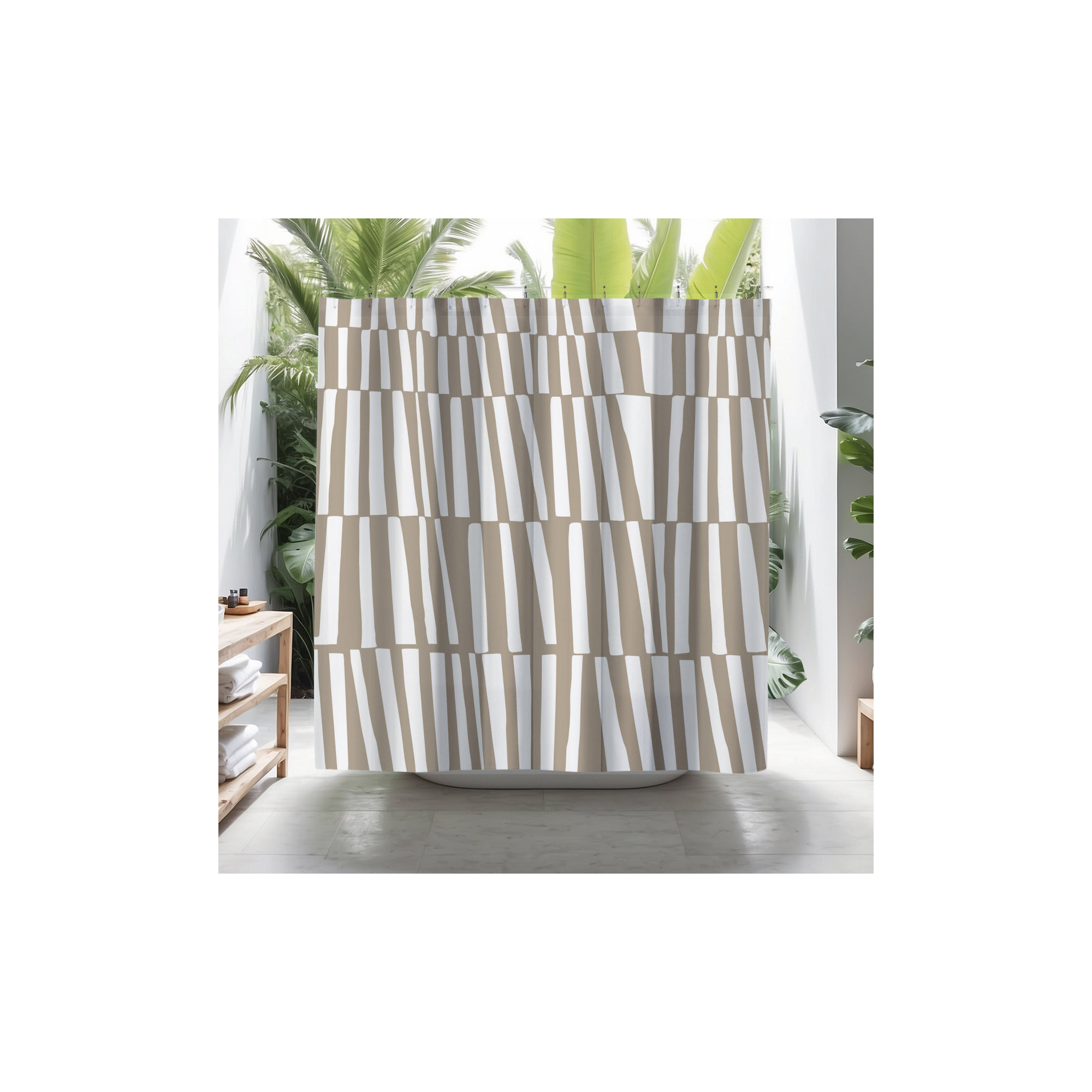 Thora Abstract Mid-Century Shower Curtain, Beige
