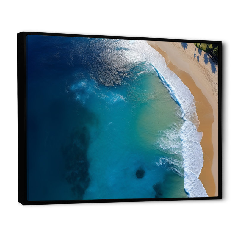 Aerial View Coastal Beach Paradise I - Beach Wall Art, Black Floater Framed, 34" H x 44" W x 1.5" D