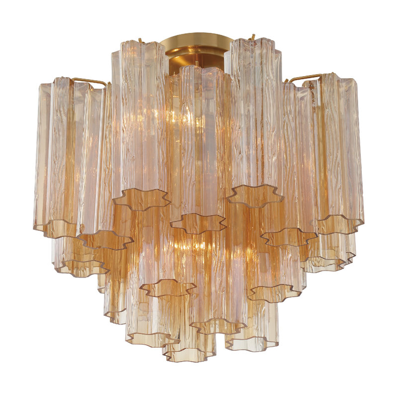 Glass Semi Flush Mount, Aged Brass