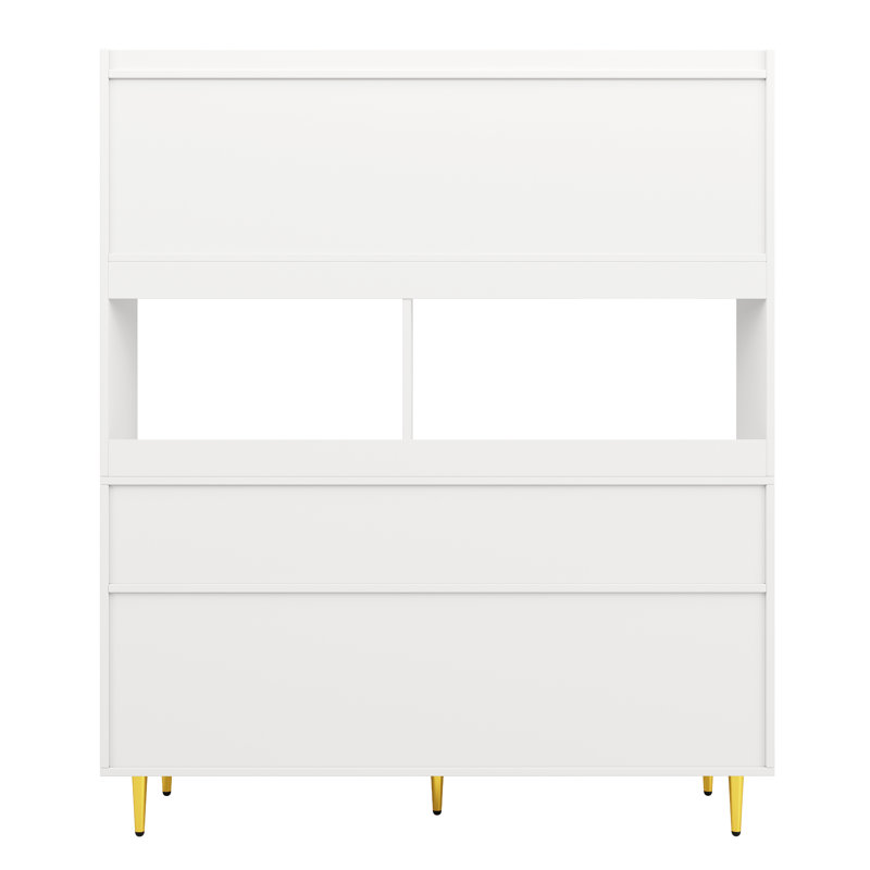 Display Cabinet With 4 Doors And 5 Drawers, White