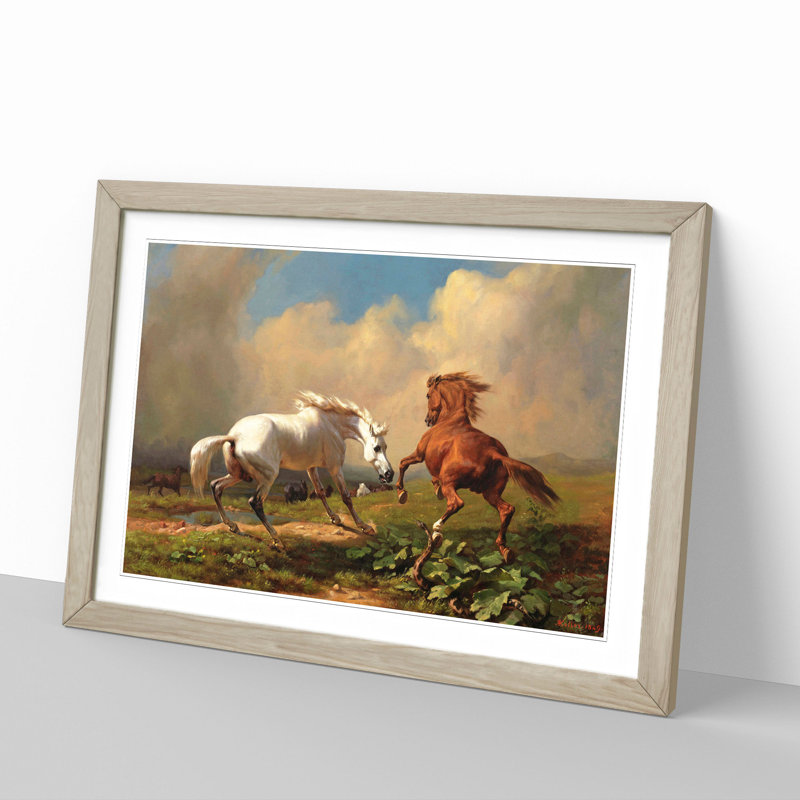 Two Horses by George Stubbs - Picture Frame Painting, Oak Framed, 36cm H x 48cm W x 2cm D