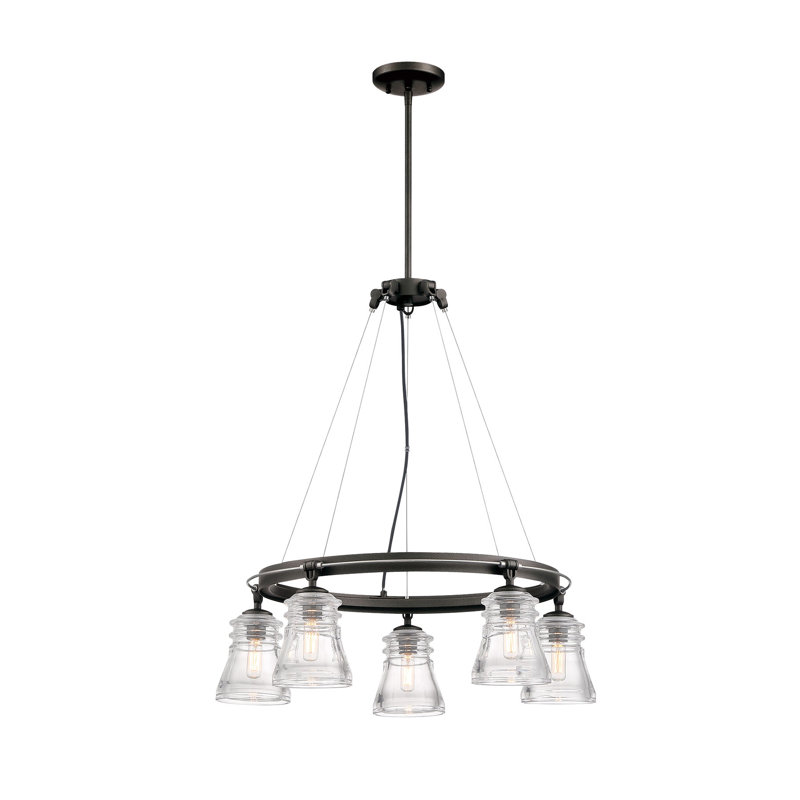 Graham Avenue 5 - Light Dimmable Wagon Wheel Chandelier