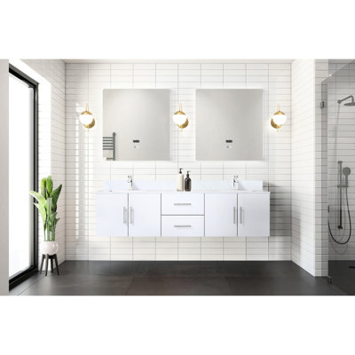 72 In. X 22 Glossy White Bath Vanity With Marble Top, Faucet , 30 Led Mirrors, Structure W D Vanity, Finish, Faucet, Scratch