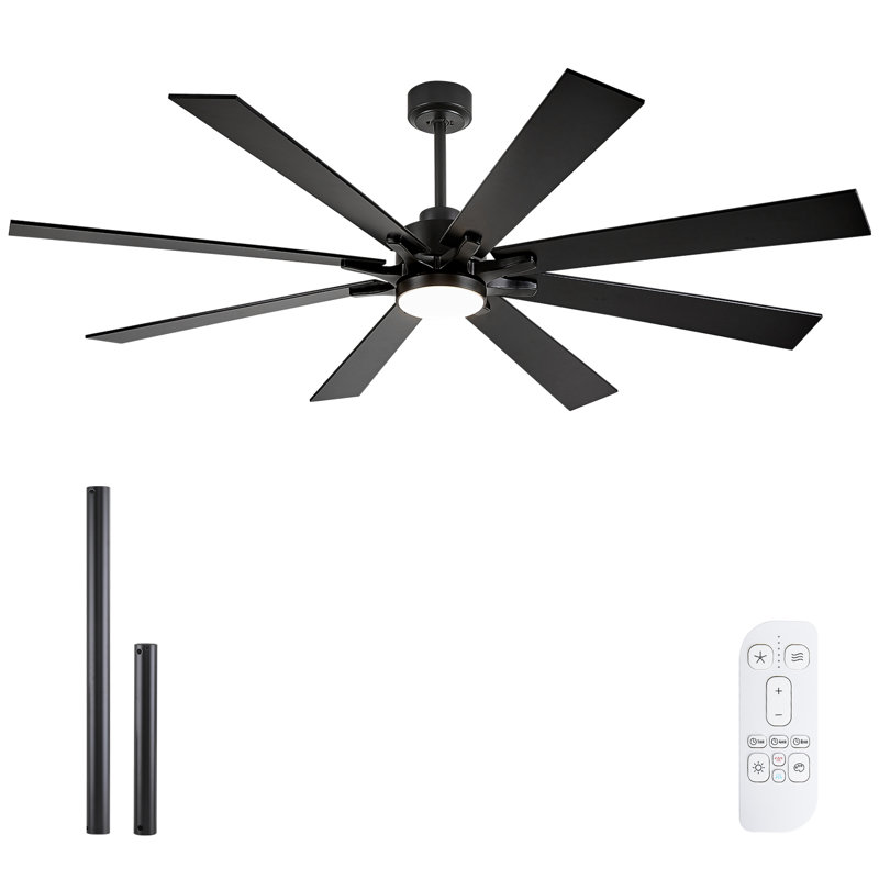 8-blade Ceiling Fan With Remote, Led Light, Reversible Motor – Dual-finish, Black, 72"