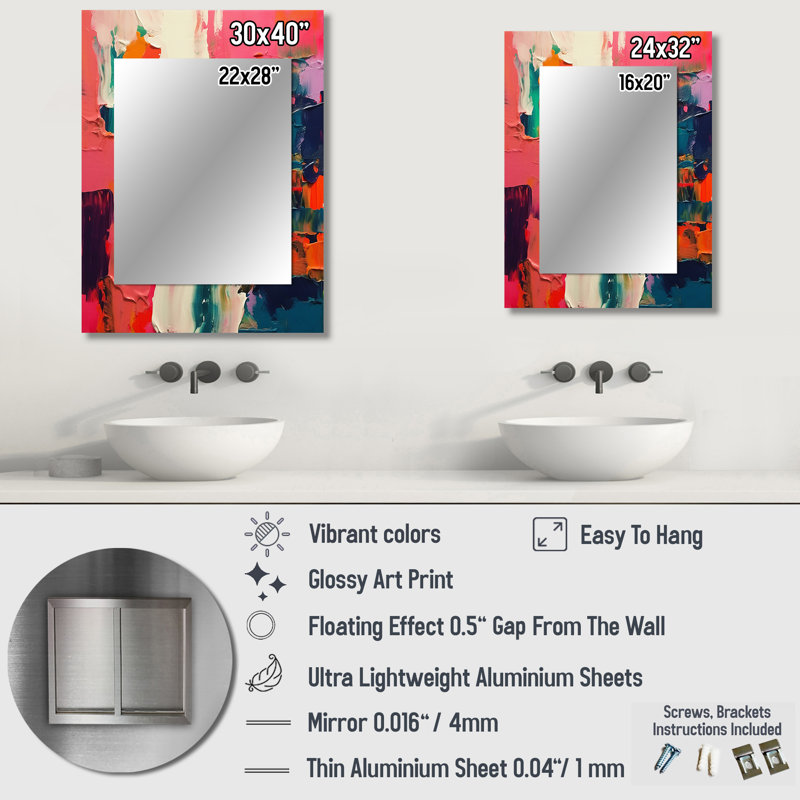 Pink and Blue Fragments Of Reality - Abstract Decorative Wall Mirror, Pink Mirror, Printed Metal Art, 32" x 24"