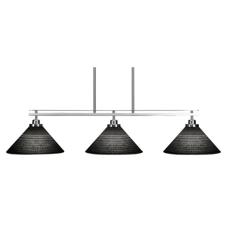 Roderik 3 Light Island Light Shown With Glass, Black, Brushed Nickel, 8.75" H x 43.5" W x 12" D