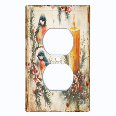 Couvercle de plaque d'interrupteur en métal; Bascule 3 bandes US standard - décor d'oiseau festif