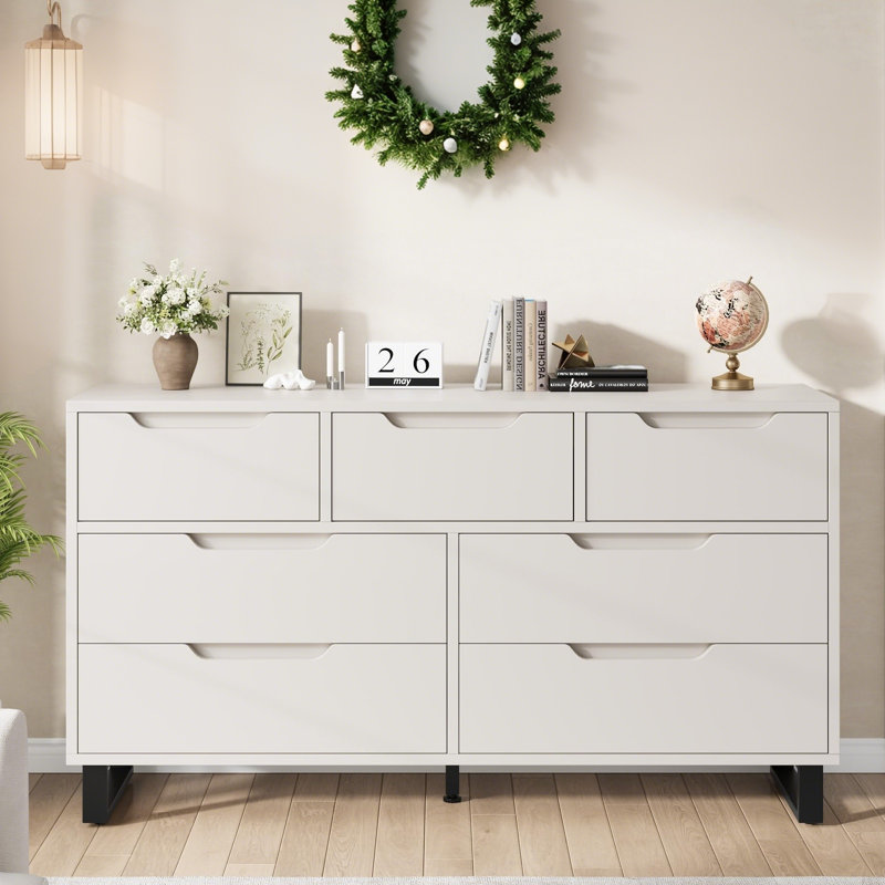 6/7 Drawer Dresser for Bedroom, Freestanding Wood Chest, Modern Storage Cabinet for Living Room, Entryway, Hallway, White