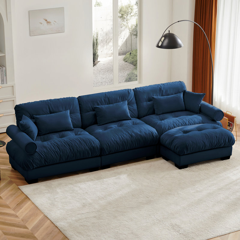 Canapé modulaire en velours surdimensionné Comfort, Velours bleu