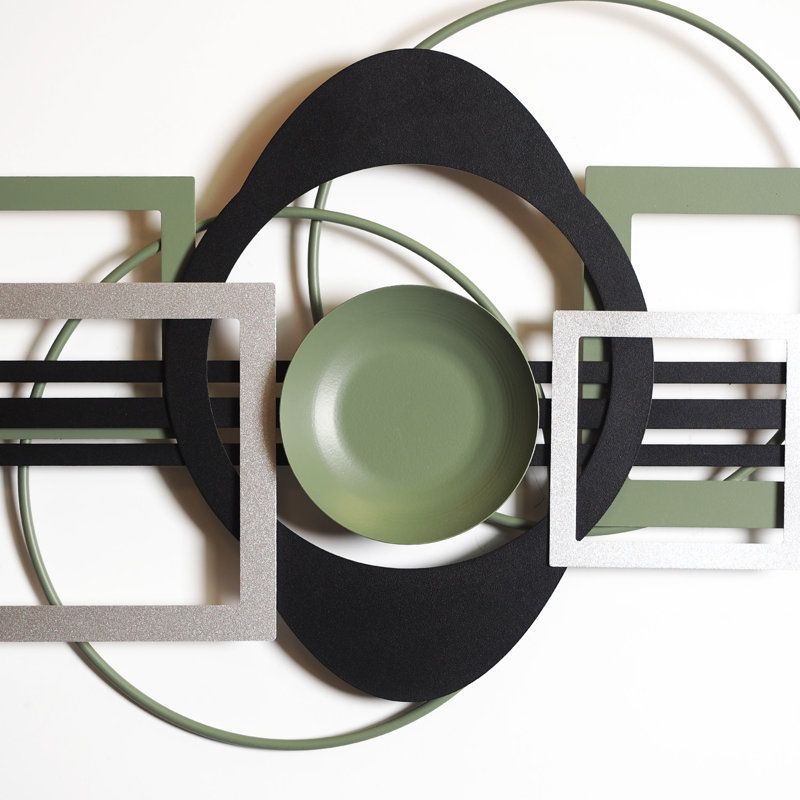Harmony 39" Black Green Silver Geometric Metal Wall Art
