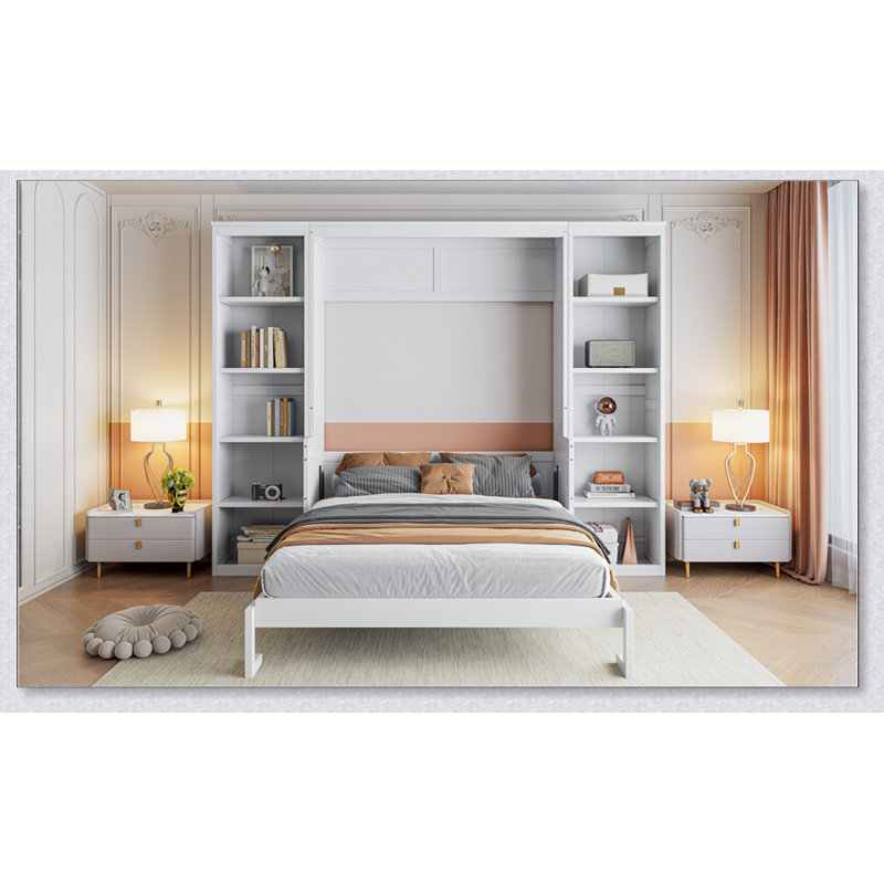 Lit escamotable double avec bureau et bibliothèque
