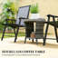 Table d'appoint à deux niveaux avec plateau en bois composite plastique à lattes, résistante aux intempéries et protégeant le sol. Forme semi-ouverte élégante, montage facile.
