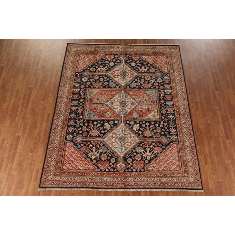 Tapis bleu marine à teinture végétale traditionnel 8 x 10