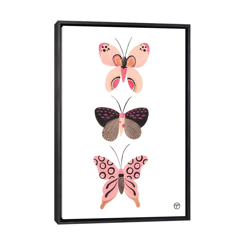 «Butterfly Trio», art encadré, H 48 po x l 32 po x P 1,5 po, Toile avec cadre noir patiné