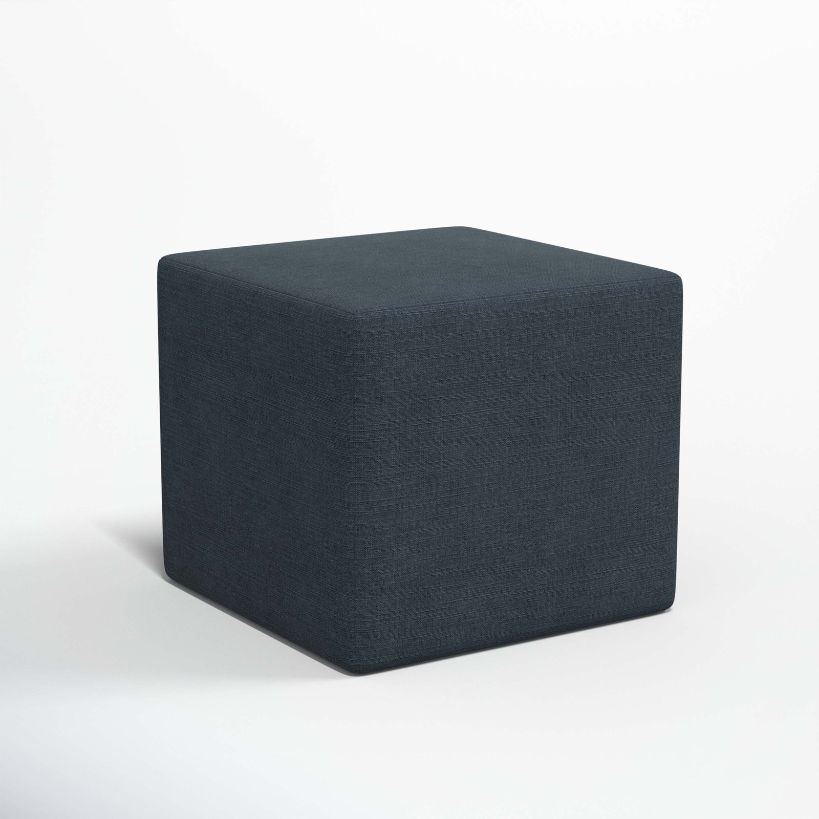 21" Linen Upholstered Ottoman, Classic Navy Linen