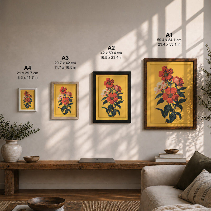 Triple Bloom Botanical - Framed Print, A2 - 59.4 x 42.0 cm, White