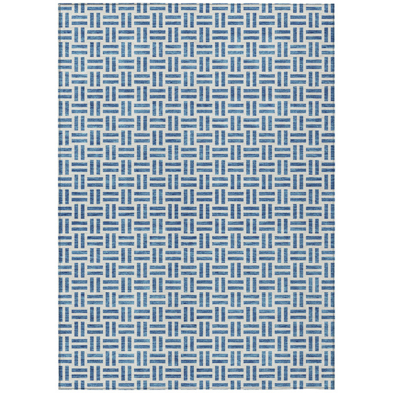 Tapis intérieur lavable à motif géométrique bleu denim 3 pi x 5 pi
