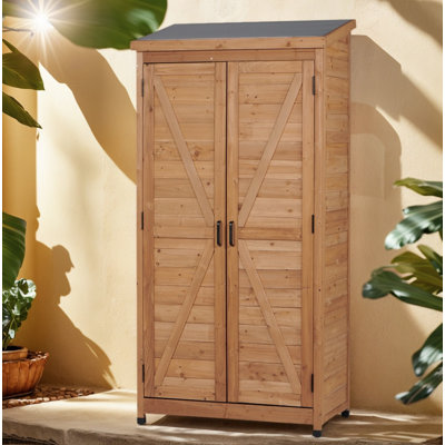 Grande remise extérieure en bois avec armoire à outils verticale en métal pour jardin