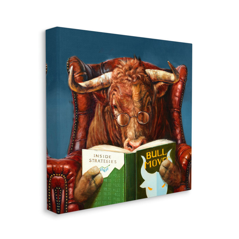 Chaise en cuir rouge Bull lecture de lunettes par Lucia Heffernan, L 17 po x H 17 po, Toile tendue