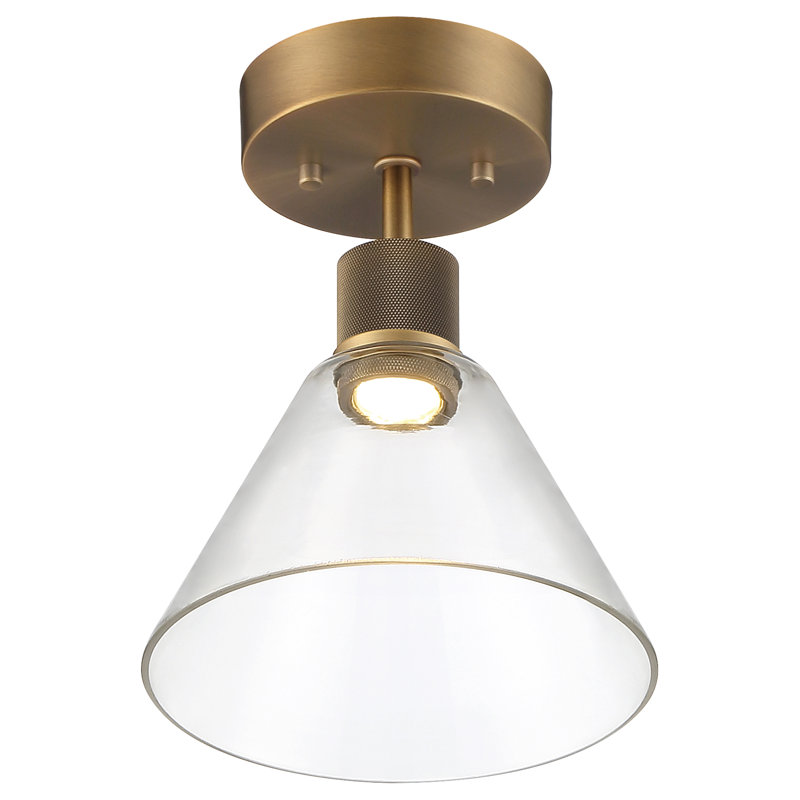 Port Nine Glass Semi Flush Mount, Antique Brushed Brass