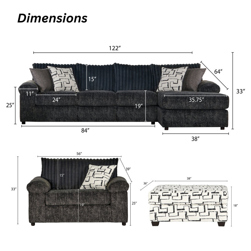 Canapé modulaire en velours côtelé avec accoudoirs et repose-pieds Oliwier, Velours côtelé gris anthracite