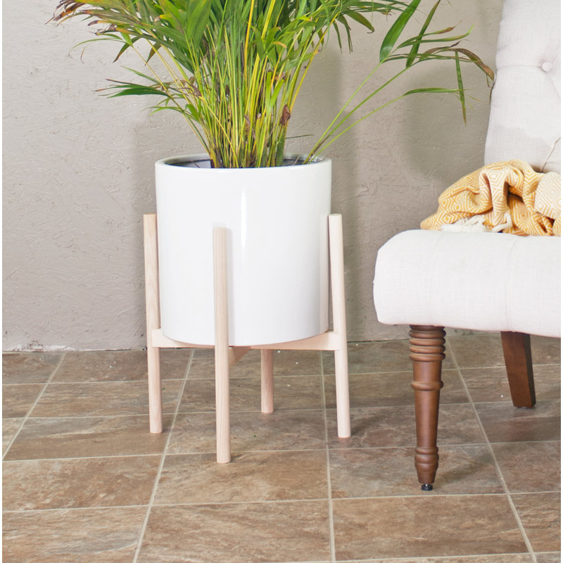 Handmade Pot Planter, White/Ash Natural, 23" H X 15.5" W X 15.5" D