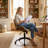Upholstered Office Chair Adjustable Height Desk & Task Chair With Bentwood Boucle Swivel Chair With Metal Frame-2042936740