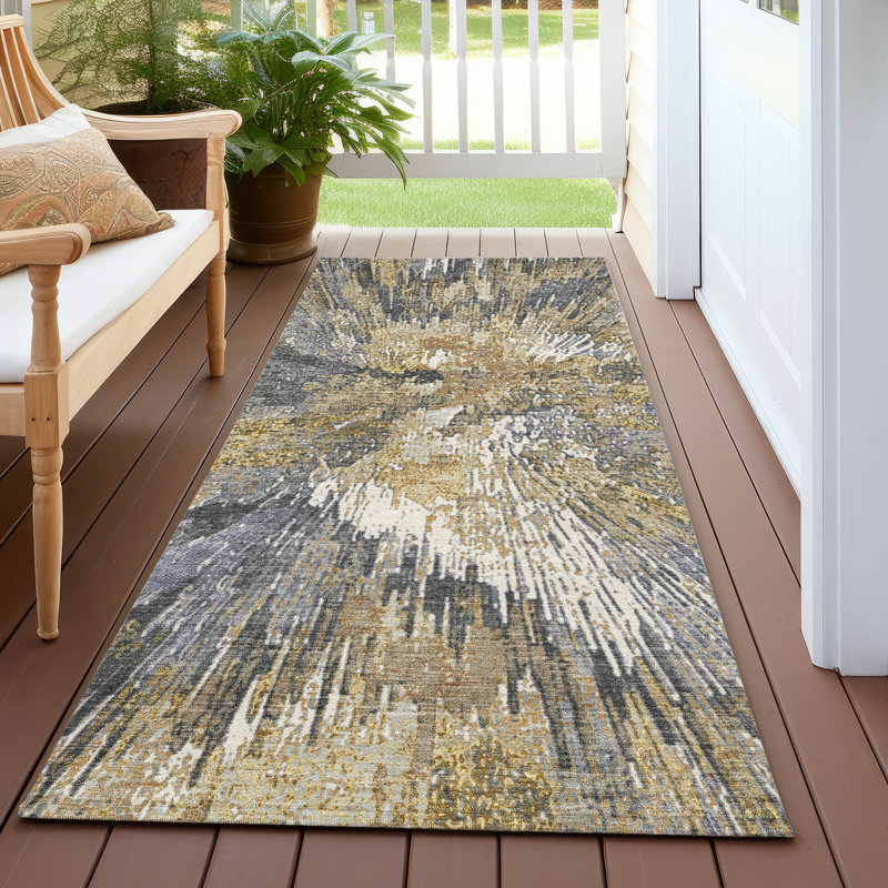 Tapis abstrait intérieur / extérieur lavable à la machine Pablo ACN2283, Tapis de couloir 2 pi 3 po x 7 pi 6 po