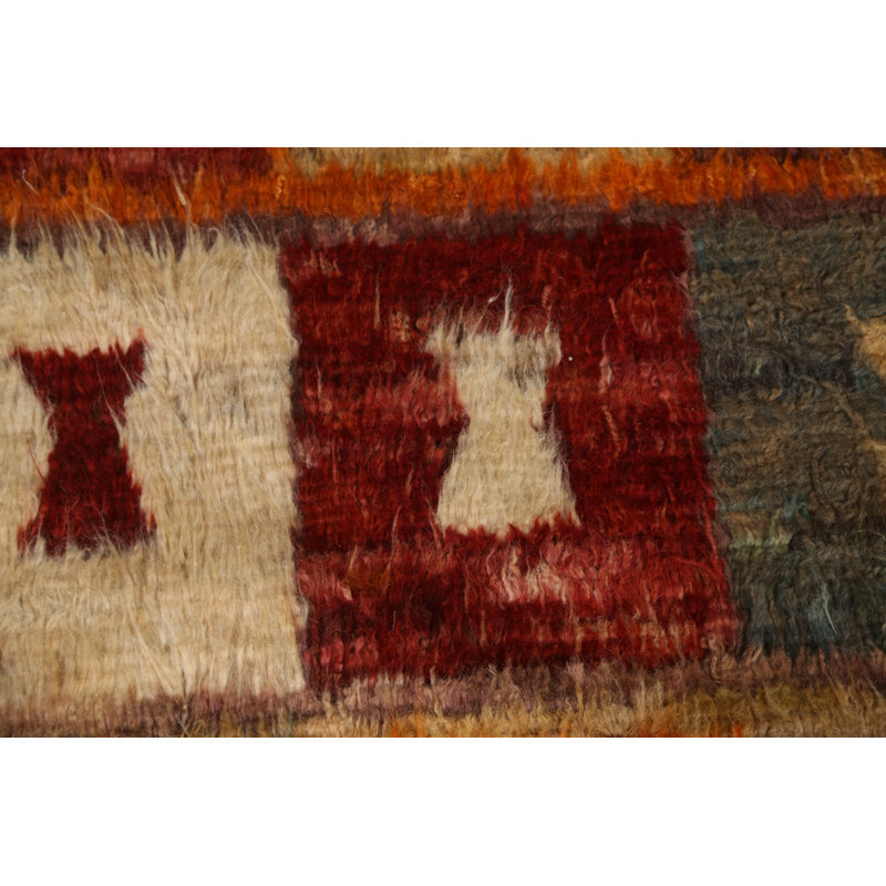 Tapis orange / jaune en laine noué à la main de conception unique 5 pi 5 po x 7 pi 10 po New Age