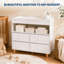 Commode à langer 4 tiroirs avec paniers de rangement en tissu, structure robuste en bois d'ingénierie, plan à langer spacieux, design blanc moderne pour chambre de bébé ou chambre à coucher, blanc