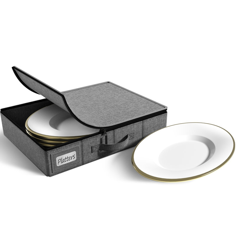 Sorbus Dinnerware Storage Case- Hard Shell, Handles & Felt Dividers - Organize & Safeguard Dinnerware, Compact & Protective Design, Gray