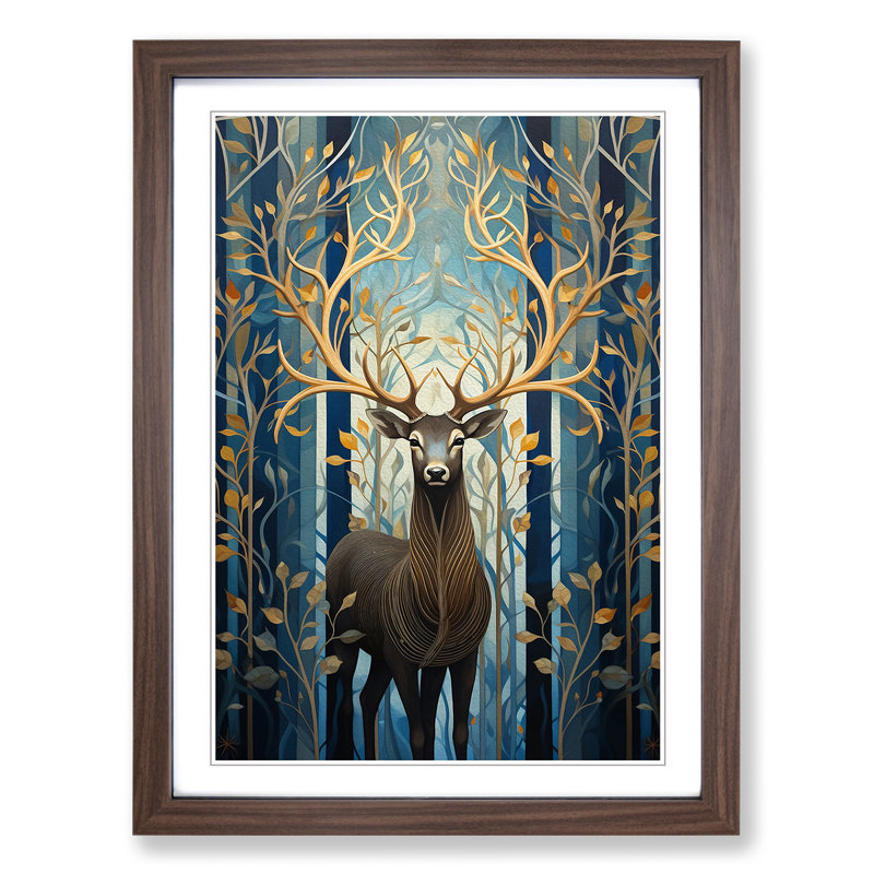 Stag No.3 - Framed Print, Walnut Framed, 34cm H x 25cm W