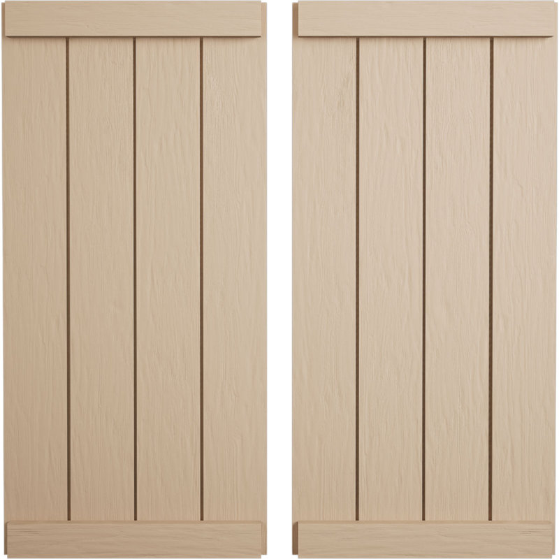 Volets rustiques en faux bois à quatre planches, Texture sciée brute / brun clair apprêté, 22", H 40 po x l 22 po x P 1 po
