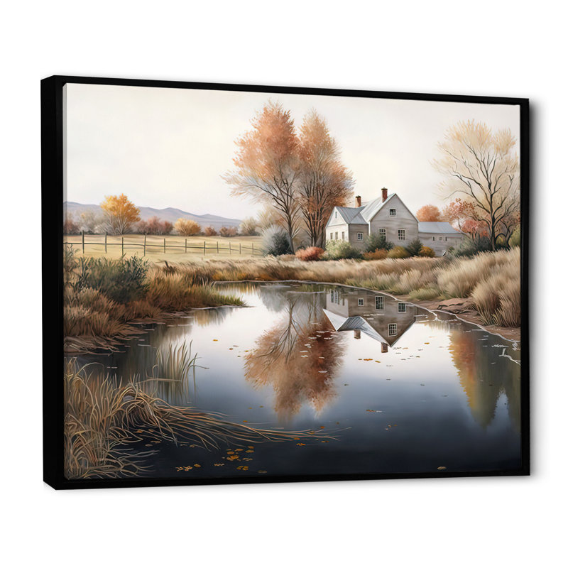 «Small River To The Farm I - Barn Landscape», reproduction sur toile encadrée, H 12 po x l 20 po x P 1 po