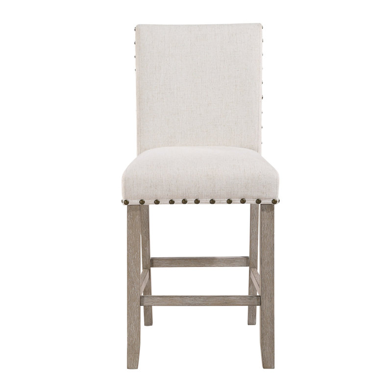 2 tabourets de bar blancs, siège en tissu gris, hauteur de 39,23 po, sièges garnis de têtes de clou pour le dîner, rembourrage de 17,01 chaises