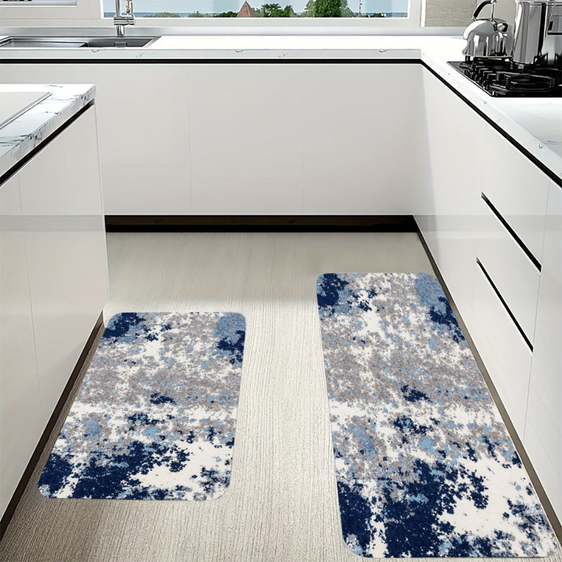 Speckled Blue, Kitchen Mats Set of 2, Blue Abstract