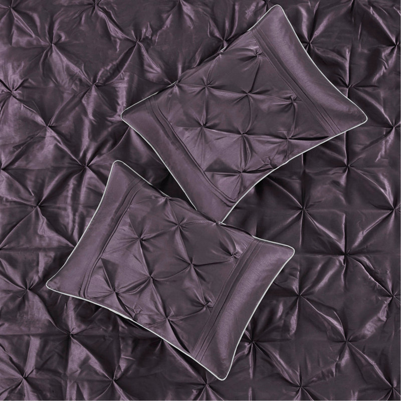 Ensemble d'édredon touffeté 7 pièces prune complète, Édredon double / grand + 6 pièces supplémentair, Chevron prune