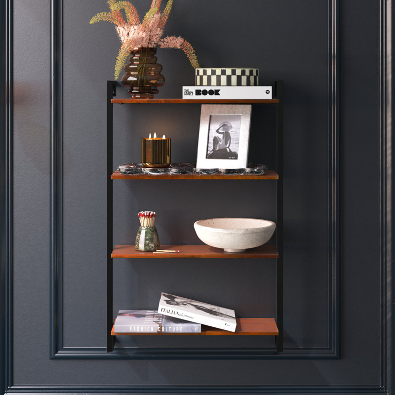 Phantom Solid Wood and Metal Floating Shelf, Walnut