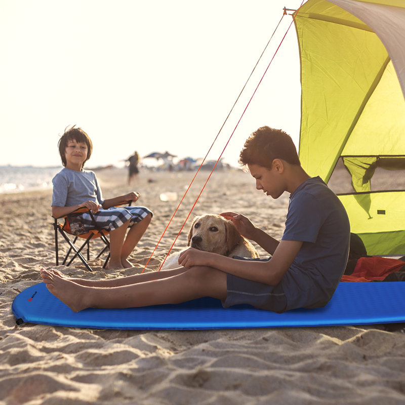 Blue Self-Inflating Nylon Camping Sleeping Pad with Carrying Bag
