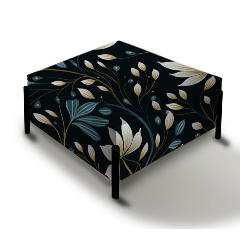 Fleurs blanches minimalistes blanches et noires - grand repose-pieds carré Cottage
