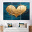 Cœur doré brillant bleu sarcelle foncé - ensemble d'art mural imprimé abstrait-867006817-867006819