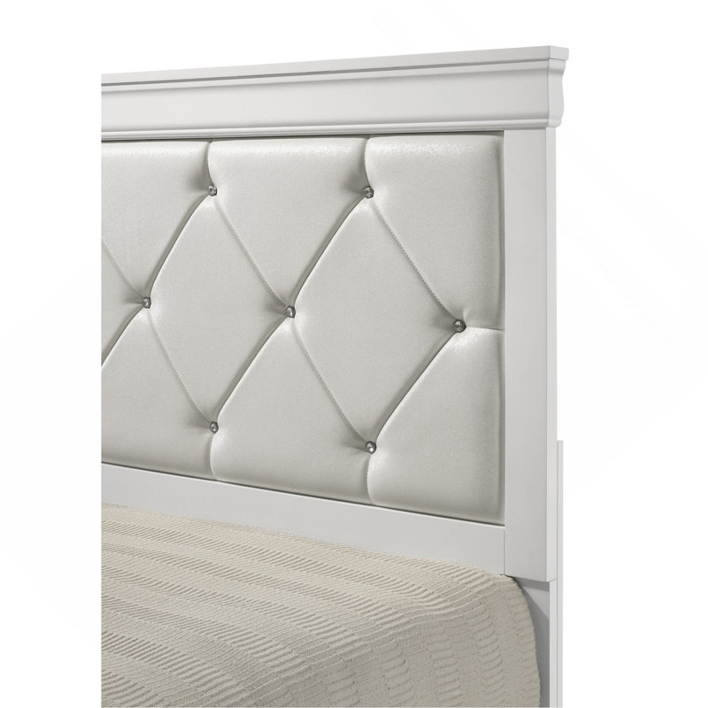 Mobilier de chambre à coucher moderne avec panneau de lit grand et tête de lit tapissier à texture de cristal, Grand lit