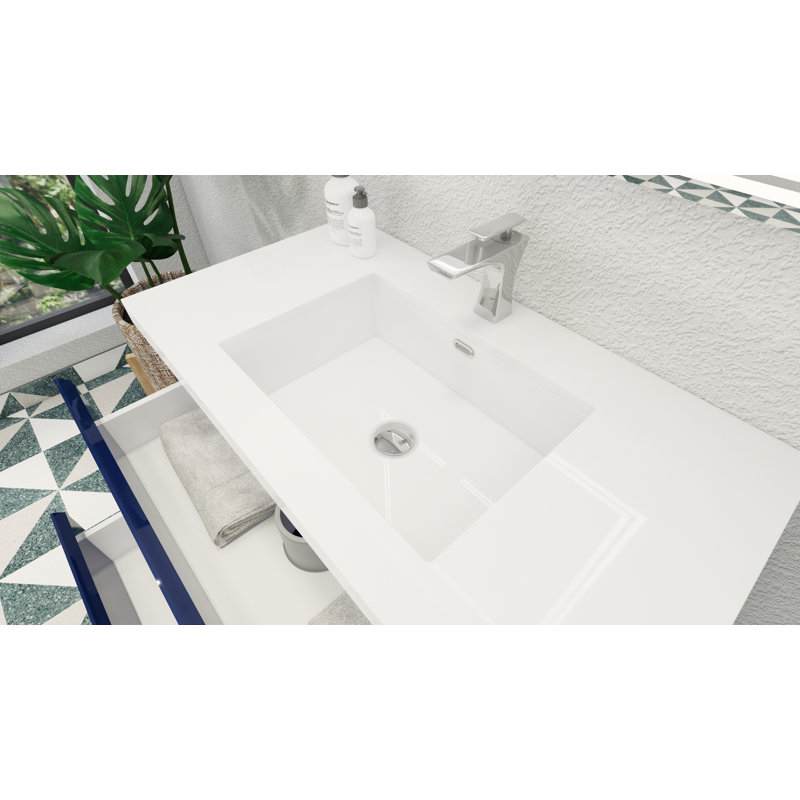Amahd Single Bathroom Vanity with Acrylic Top, Hight Gloss Night Blue