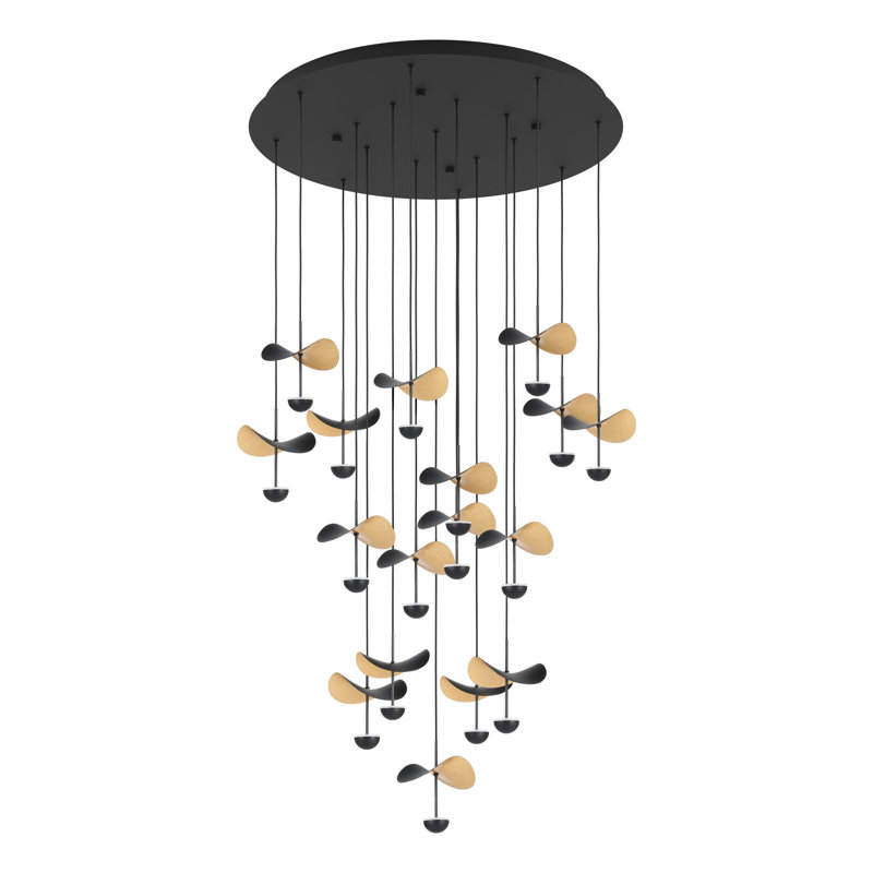 Luminaire suspendu à DEL 17 pouces noir et feuille d'or Nenuphar 32 pouces