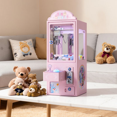 Claw Crane Machine, Medium-Sized Arcade Game Machine with Light & Sound, Adjustable Steel Claws, Precise Toy Candy Grabber Prize Dispenser Vending Toy, for Commercial Home Parties Cinema, Pink