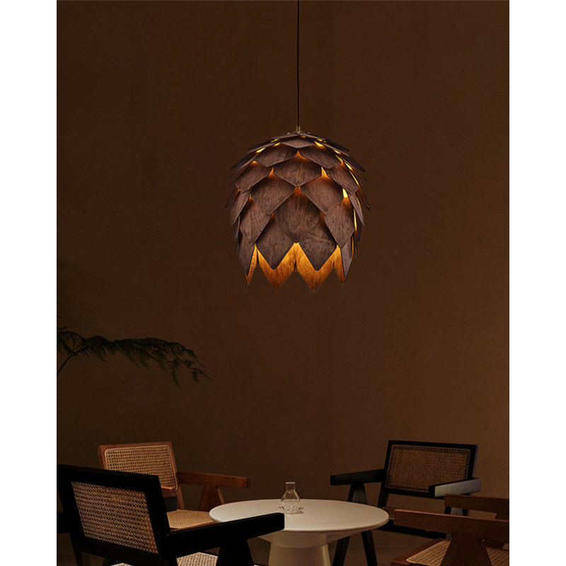 Luminaire suspendu en bois massif Wabi Sabi, H 10,63 po x l 9,84 po x P 9,84 po