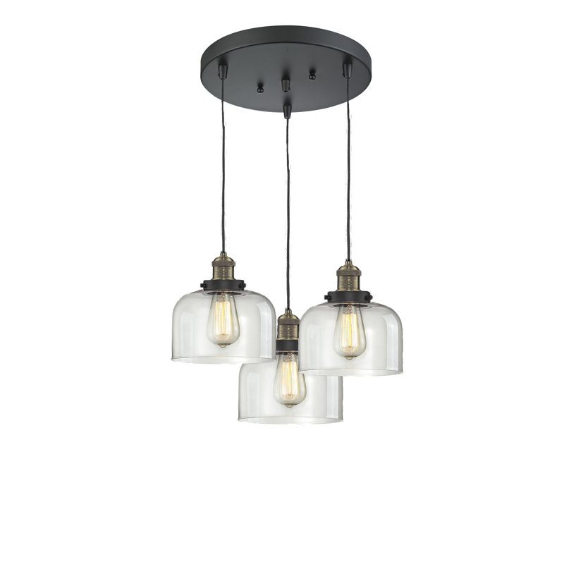 Luminaire dôme grappe 3 lumières Milbourn, Cloche transparente, 11 po x 11 po, Laiton brossé noir