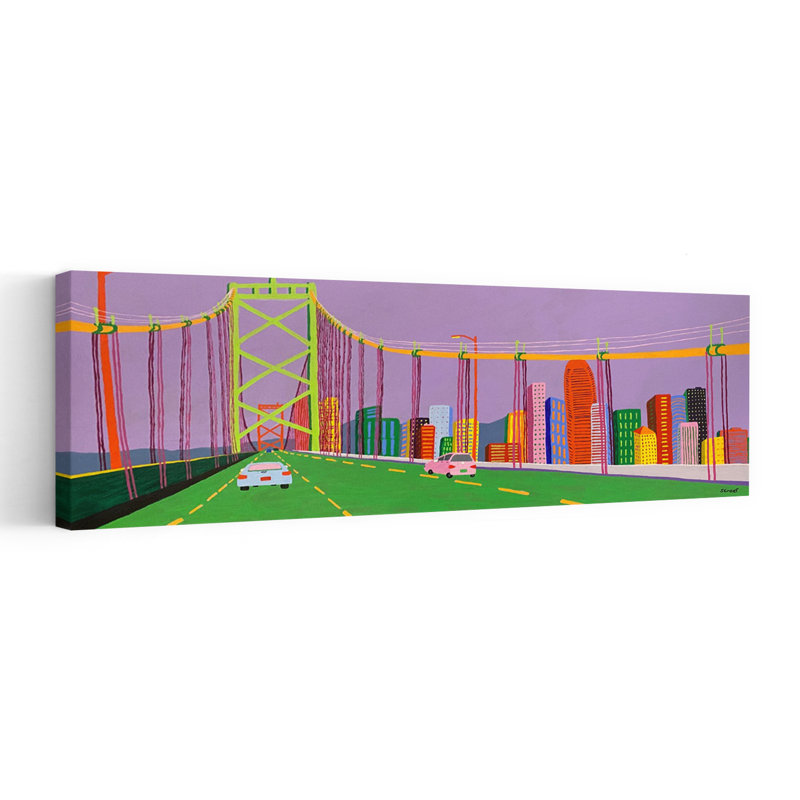 «Vibrant City Bridge Skyline», art moderne coloré de l'architecture de la ville, H 20 po x l 60 po